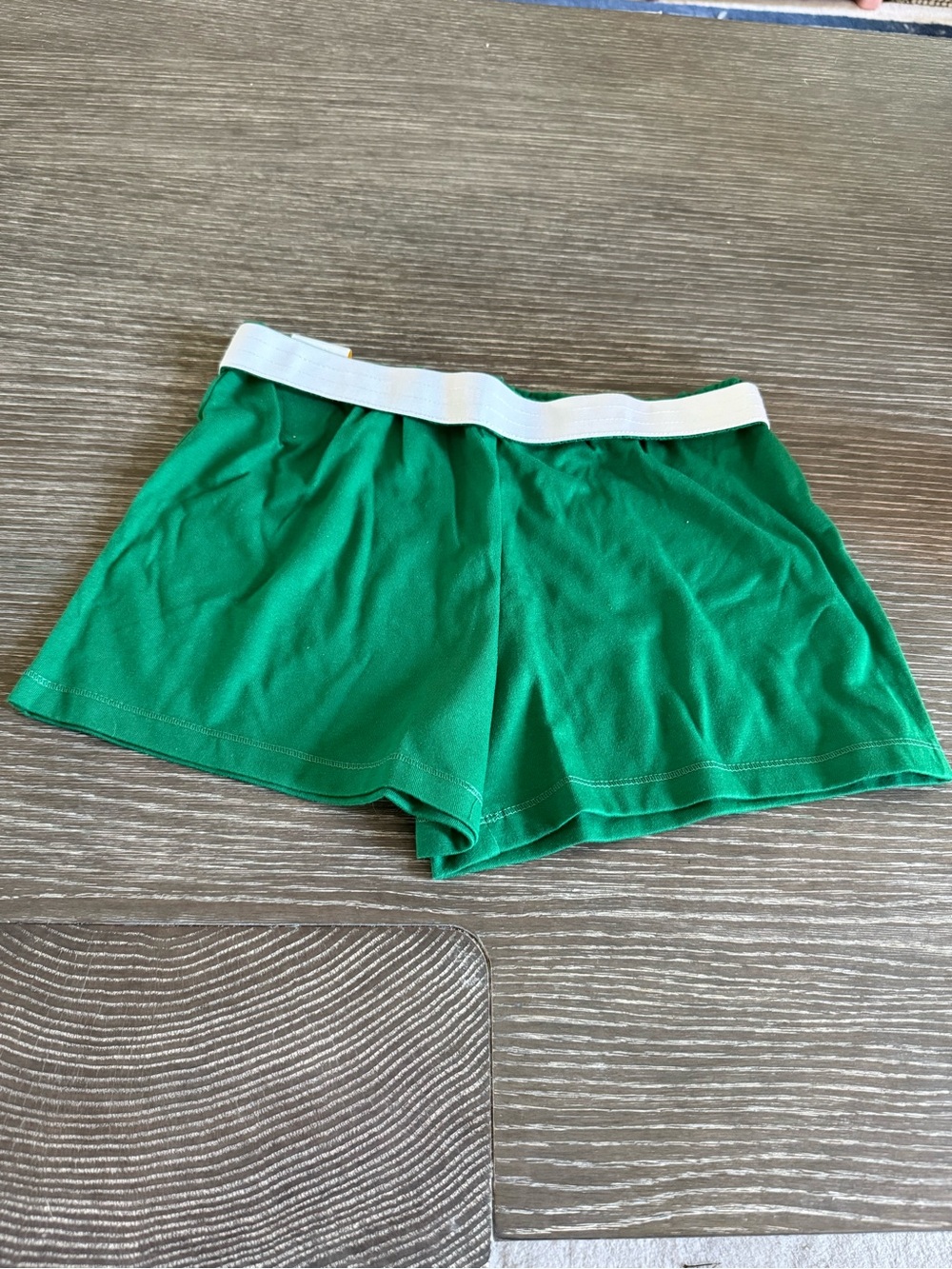 NWT Size Large 10/12  green shorts  with white Waistband shrink resistant